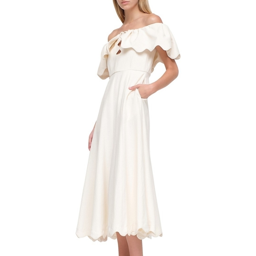 SEA New York Leona Off-Shoulder Scalloped Cutout Midi Dress Size 10